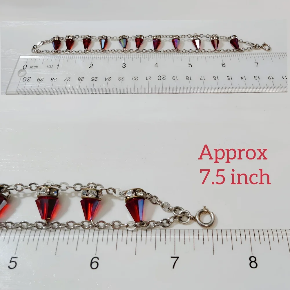 Vintage Sterling Silver RARE Red Siam Aurora Boreale Swarovski Crystal Bracelet
